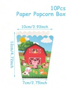 10 件红色农场动物风格食品盒、炸薯条盒、爆米花杯、爆米花桶零食盒容器，适用于生日派对装饰和家庭电影之夜，红色农场动物主题婴儿淋浴派对装饰一次性餐具装饰，厨房食品托盘蛋糕托盘，适用于面包店面包盒、汉堡餐厅 - 農場動物 - 查看 4