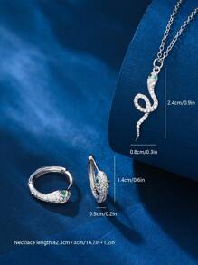 1Set 925 Sterling Silver Cubic Zirconia Snake Pendant Necklace & Earring, Silver Luxurious Snake Zodiac 2025 Creative High-End Gift, Suitable For Women To Wear On Festivals, Parties, Gatherings - Snake-necklace and Earrings Set - View 4