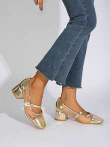 Women Metal Texture Fashion Daily Commute Chunky Heel Loafers Stylish High Heels