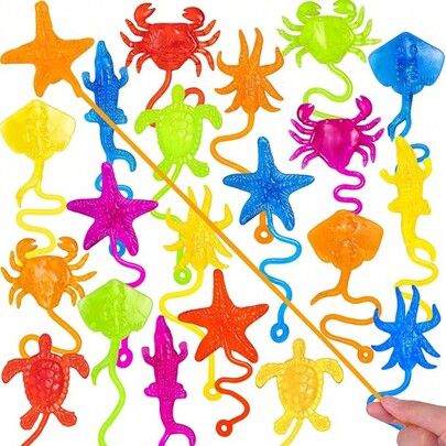 5/10/20/30/48 piezas Manos pegajosas a granel, juguetes de fiesta con animales marinos, juguetes antiestrés de manos elásticas y pegajosas para regalos de fiesta de cumpleaños, cesta de Pascua (Colores y estilos aleatorios)