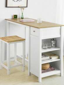 SoBuy FWT64-WN Bar Table, Kitchen Counter, Kitchen Bar Table With One Drawer And Three Shelves, Bistro Table, Kitchen Island, Counter Table, White-Natural, WDH: 120x90x55cm - White - View 1