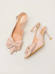 New Stylish Pointed Toe Pink Heels, Elegant Ankle Strap Bowknot Pumps, Slim High Heels For Commuting And Wedding - Baby Pink - View 2