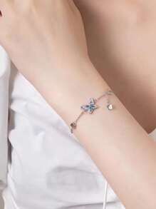 Tassel Butterfly Bracelet Women's Sterling Silver Mori Style Light Luxury Clavicle Chain - Blue Butterfly Bracelet - View 3