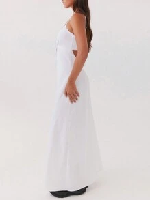 Womens Summer Long Dress Sleeveless Spaghetti Strap Tie-Up Front Loose Dress Back Cutout Dress - 白色 - 查看 5