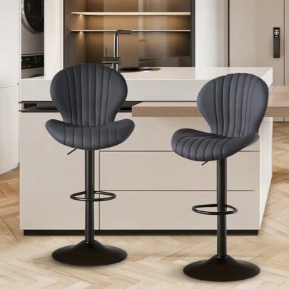 Nalupatio Bar Stools Set Of 2 |Breakfast Bar Stools •Backrest Kitchen Barstools •Bar Chair Fabrics •Modern Adjustable Swivel Gas Lift