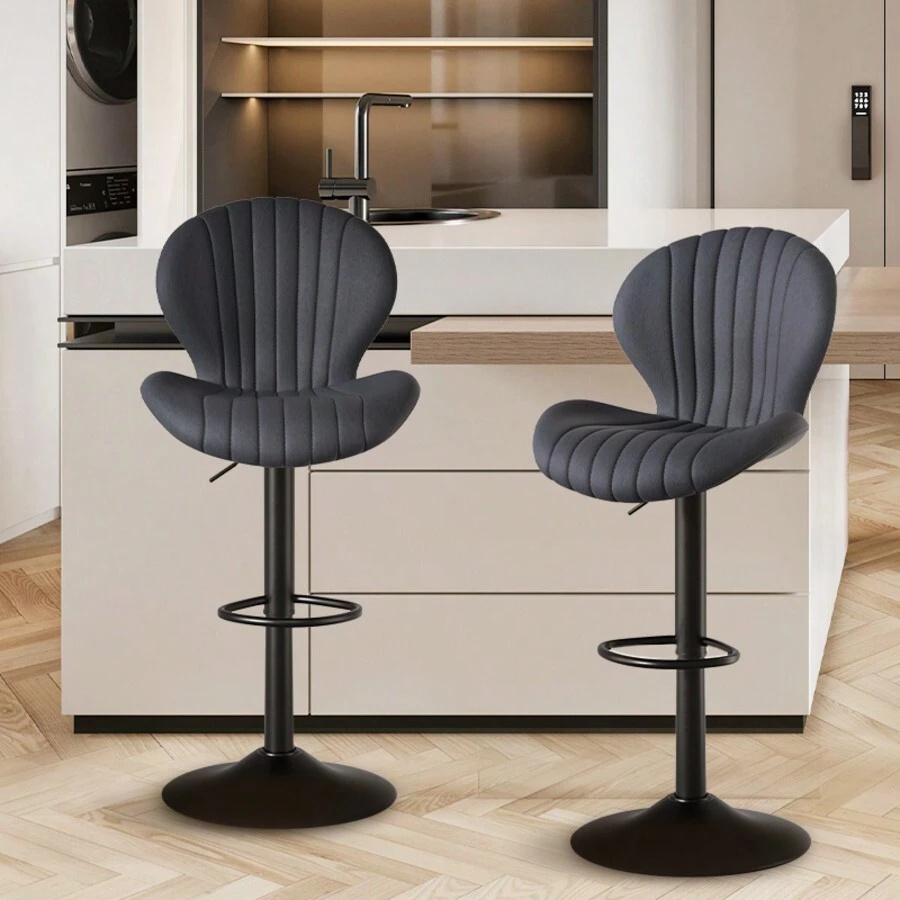 Nalupatio Bar Stools Set Of 2 |Breakfast Bar Stools •Backrest Kitchen Barstools •Bar Chair Fabrics •Modern Adjustable Swivel Gas Lift - Dark Grey - View 1