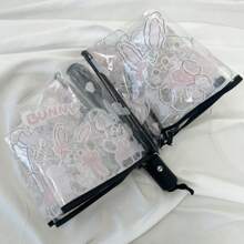 1 pieza Paraguas transparente con estampado de 4 conejos, paraguas de lluvia plegable 3 veces, paraguas transparente estilo japonés, adecuado para fotografía al aire libre y fotografía callejera, regalo de cumpleaños