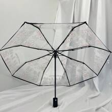 1 pieza Paraguas transparente con estampado de 4 conejos, paraguas de lluvia plegable 3 veces, paraguas transparente estilo japonés, adecuado para fotografía al aire libre y fotografía callejera, regalo de cumpleaños