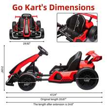 24V Electric Go Kart,Electric Drift Kart Car,Electric Drifting Go-Kart With 300W Powerful Motor Drift/Sport Mode,Big Battery,Eva Tire,Length Adjustmen Ride On Toys For Kids Racing Toy - 紅色 - 查看 3