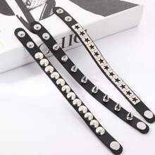 Spiked Studded Armbanden Punk Leren Klinknagels Armband Voor Mannen Vrouwen, Punk Rock Star Studded Armband Set Spiked Leren Manchet Armband 80s Polsband Emo Armband Verstelbare Punk Accessoires Spiked Leren Armband Geschenken