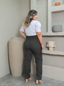 Plus Size Tailored Trousers With Button P To G3 - Gris Oscuro - Ver 3