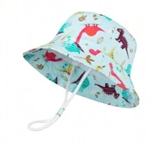 LANGZHEN 儿童防晒帽 幼儿男童女童宽边夏季户外帽子 婴儿渔夫帽 带下巴带 - 男童短沿盆帽 - 查看 44