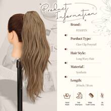 FESHFEN Ponytail Extensions, Long Claw Clip In Ponytail Hairpiece Synthetic Pony Tails Hair Piece Natural Wavy Hairpieces For Women, 20 Inch - Nâu nhạt Mix tóc vàng tự nhiên - Xem 5