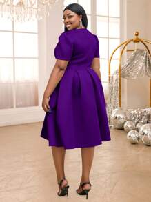 Plus Size Spring Purple Easter A Line Skew Collar Bow Curve Dresses Valentine's Day,For Birthday, Wedding Guest, Graduation, Dinner, Homecoming - 紫色 - 查看 2
