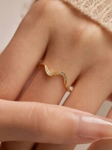 BALMORA 1pc Sterling S925 Silver Vintage Simple Elegant Geometry Wavy Zirconia Finger Ring For Women Party Daily Wearing Friendship Jewelry Gift