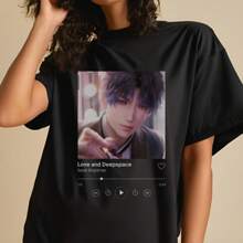 Rafayel Love And Deepspace Spotify Shirt Oversized LADS Otome Game Aesthetic T-Shirt, Oversized Short Sleeve Classic Heavy Cotton T Shirt Printed Graphic Tee Women's Casual Short-Sleeved Top - 黑色 - 查看 2
