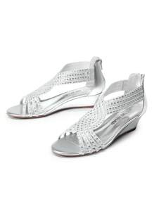 Women's Wedge Sandals Open Toe Rhinestone Fashion Comfortable For Party Wedding Dress Summer Shoes - Bạc-PAT - Xem 6