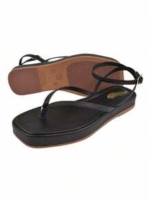 Women's Platform Sandals With Straps, Comfortable And Stylish Flip Flops - Black - View 2