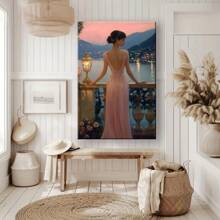 1 Pc  Pink Woman Romantic Valentine's Day Room DecorationWooden Framed Canvas Painting -  Thickness 2.25cm/0.9inch,Home Gift Decoration, Room Decoration Aesthetic, Wall Decoration Art, Perfect Gift, Autumn And Winter Wall Decoration, Living Room Decoration, Bedroom Decoration, Kitchen Decoration, Entry Decoration, Bathroom Decoration, Direct Wall Painting, High Quality Wall Painting Poster