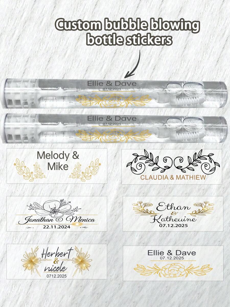 45pcs Wedding Bubble Tube Labels, Personalized Wedding Labels,Wedding Stickers Custom,Bubble Wand Label Clear, Bubbles Wedding Label,Bubble Party Custom Transparent Stickers