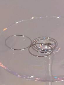 5pcs Set Minimalist Copper Tone Plain Round Stackable Knuckle Rings, For Women - Silver - View 2