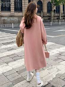 [Y6Y] 女士粉色长袖翻领双排扣大衣，常规版型，保暖带口袋，适合冬季穿着 - 粉色 - 查看 3