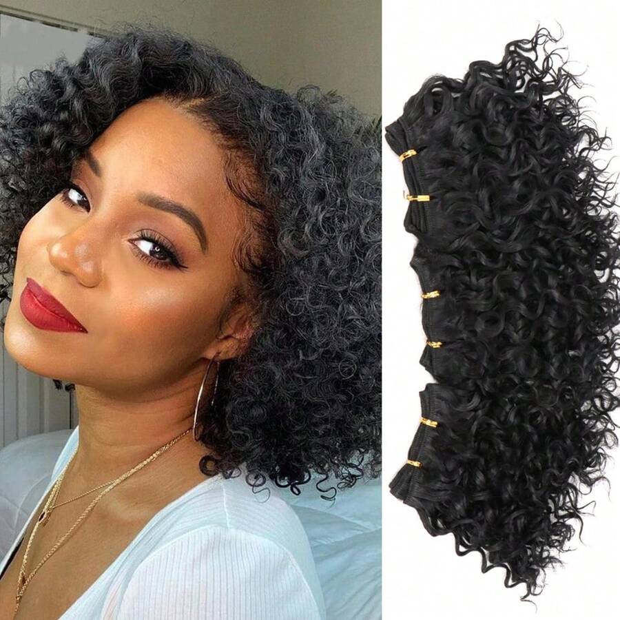 Jerry Curly Hair Bundles 6 Inch Hair Weave Bundles Crochet Short Cut 3Pcs/Pack Hair Bundles Synthetic Hair Extensions For Women Daily Life - Multicolor - View 1