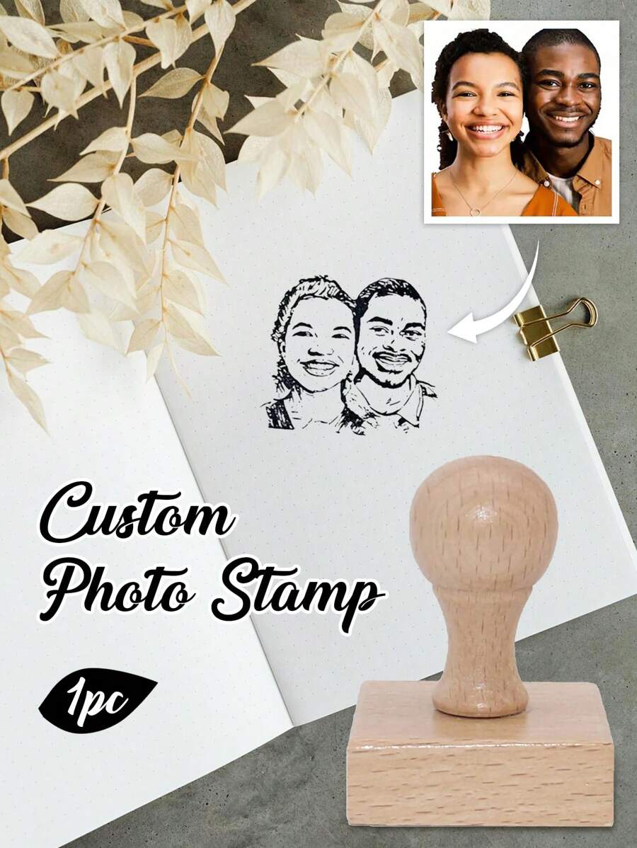 1/2pcs Custom Photo Round Stamp, Personalized Portrait Stamp, Customized Photo/Face Wooden Rubber Stamp, Picture Stamps Personalized, Diy Customized Stamp, Personalized Wedding Seal, Anniversary Stamps Personalized, Customizable Pet Stamps - Style a - View 1