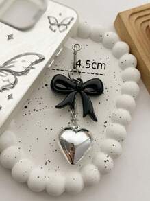 1pc Metal Silver Heart Shape Key Chain Creative Black Bowknot Design Couples Or Valentine's Day Gift Bag Accessories Bridesmaid Gifts Bows Y2K Accessories - Silver - View 3