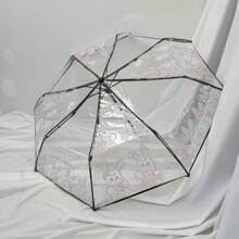 1 pieza Paraguas transparente con estampado de 4 conejos, paraguas de lluvia plegable 3 veces, paraguas transparente estilo japonés, adecuado para fotografía al aire libre y fotografía callejera, regalo de cumpleaños
