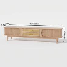 Modern TV Stand For TVs Up To 70 Inches, Entertainment Center With Rattan Door, 2 Drawers And Cabinets, Wood TV Storage Cabinet With Solid Wood Legs And Metal Handles For Living Room,Modern TV Console Table, TV Media Console, Living Room Furniture, Low Profile TV Stand Entertainment Center With Sliding Door, Drawer, Storage Shelves, Mid Century Modern Media TV Console - tự nhiên - Xem 3