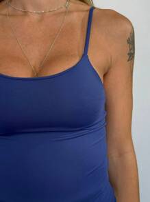 Thin Strap Tank Top In Polyamide Blouse With Lining Suplex Blouse - Dark Blue - View 2