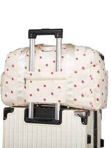 1pc Strawberry Print Corduroy Large Capacity Multi-Function Luggage Bag With Separate Wet Dry Compartment And Shoe Compartment, Suitable For Vacation, Outing, Campus, Gym, Shoulder Bag Bag For School School Accessories School Stuff