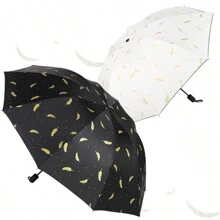 1 件优雅铝箔羽毛图案雨伞，8 骨黑色防紫外线可逆折叠遮阳伞，两用遮阳防雨伞，女士创意遮阳伞，防水，适合旅行，摄影道具 - 彩色 - 查看 8