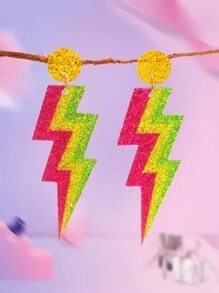 1 Pair Funky Party Jewelry Sequin Decor Colorful Acrylic Lightning Dangle Earrings - Multicolor - View 1