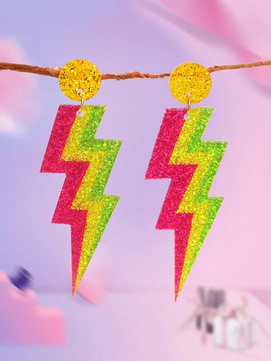 1 Pair Funky Party Jewelry Sequin Decor Colorful Acrylic Lightning Dangle Earrings - Multicolor - View 1