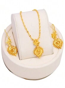 Conjunto de joyas de hoja sencilla chapado en oro de 22k, aretes y collar de trigo de moda árabe para novia, decoración de fiesta de noche para mujer, joyería de lujo