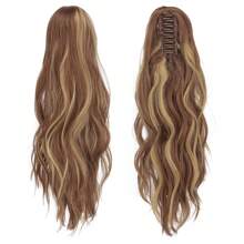 FESHFEN Ponytail Extensions, Long Claw Clip In Ponytail Hairpiece Synthetic Pony Tails Hair Piece Natural Wavy Hairpieces For Women, 20 Inch - Brown & Blonde - 查看 2