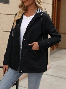 女士长款连帽雨衣，轻便休闲雨衣，全拉链徒步夹克，女士户外防风外套，薄款，春夏款