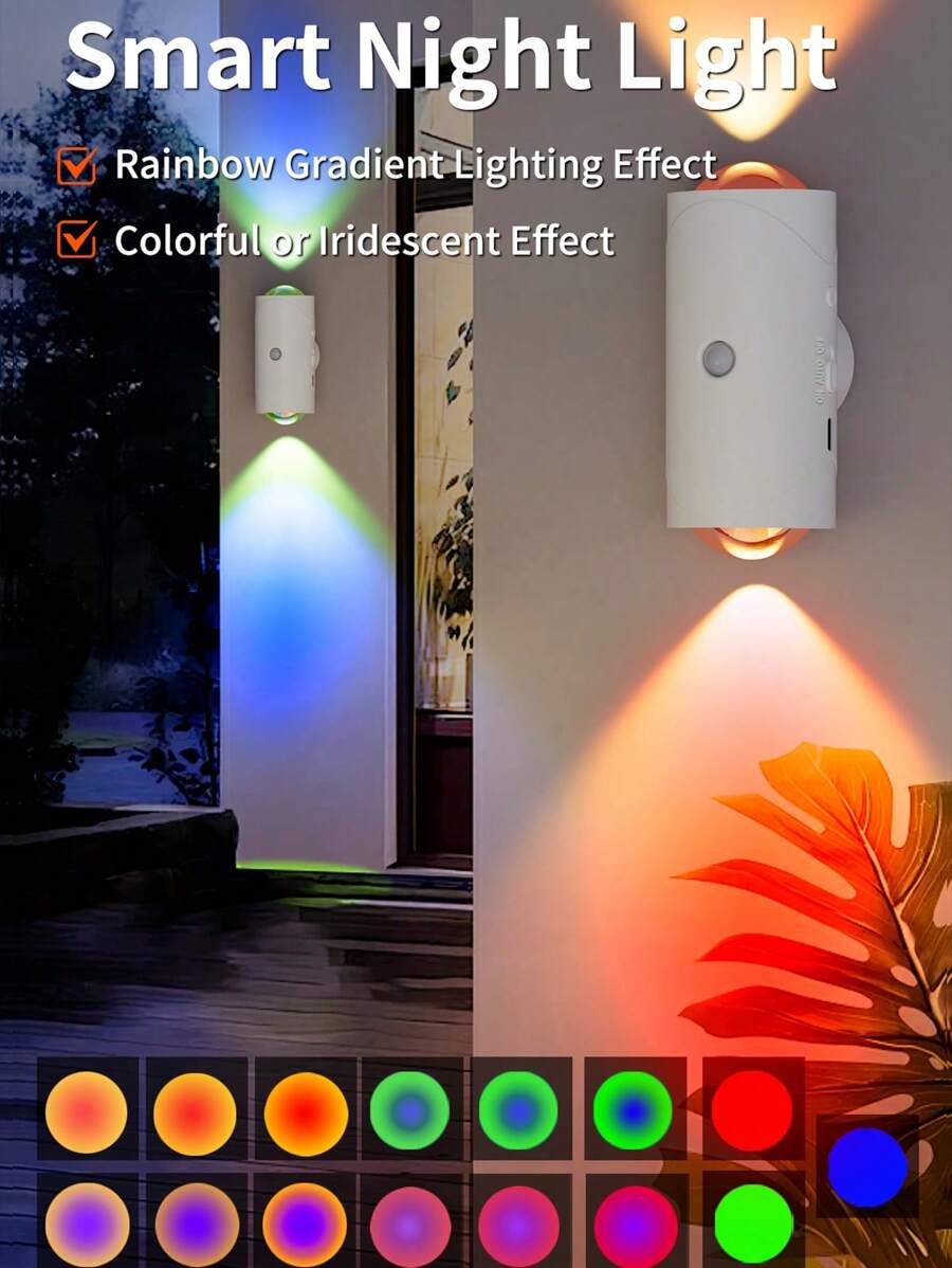 1pc Intelligent Sensor Wall Light, Easy To Install Human Motion Sensor, USB Magnetic Night Light, Decoration Atmosphere Landscape Light, Suitable For Home Decoration Deck, Wall, Garage, Terrace, Porch, Courtyard, Corridor