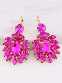 sehuoran 1 Pair Luxury French Style Hook Earrings, High-Quality Green Glass Gemstone, Elegant Western Style, Rhinestone Decor Women's Dangle Earrings - Style 1 - View 16