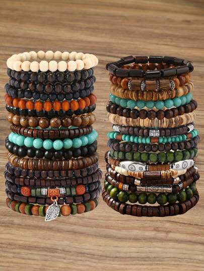 5/6 件复古波西米亚串珠木质手链套装，适合男士、节日、约会、派对、情人节礼物、日常佩戴