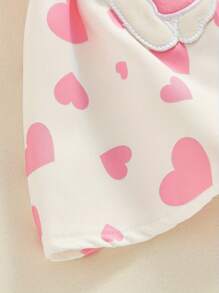 Conjunto de Pascua para bebé niña, mono de manga larga, mono con tirantes de conejito 3D, falda con diadema - Rosa - Ver 9