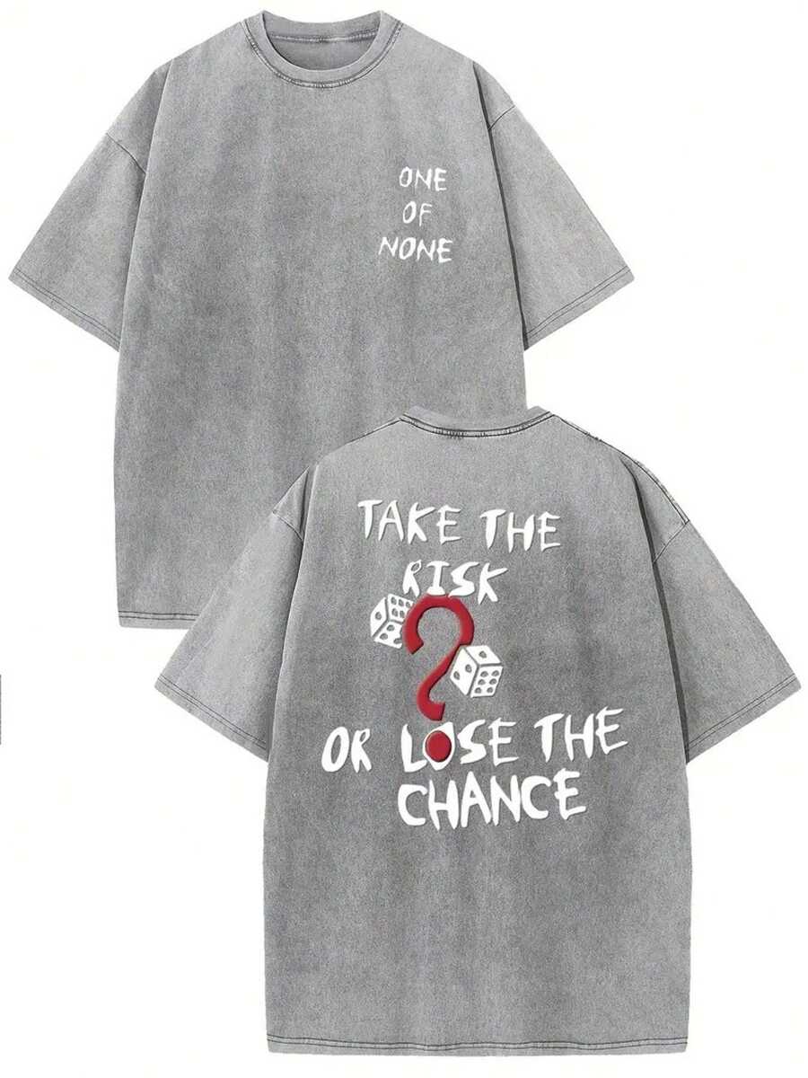 1 Piece, 230G Double-Sided Water Wash, Adventure Or Lost Opportunity1 Piece, Washed Printed T-Shirt 230g, High-Quality Batik Cotton Retro Fashion Brand T-Shirt, A Certain Thickness Suitable For Summer T-Shirts, Holiday Gifts. - Màu xám đen - Xem 1