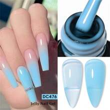Mtssii Macaron Jelly Gel Nail Polish Blue Crystal Translucent Candy Color Semi Permanent Varnish Nail Art Soak Off UV LED Gel Polish For Summer Manicure Home Salon