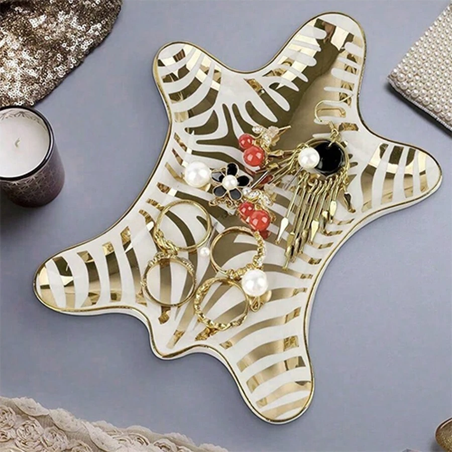 Hand Painted Tiger Skin Ceramic Jewelry Dish Small Jewelry Rack Tray Rings Bracelets Earrings Trays Holder Back To School - Multicolor - View 1