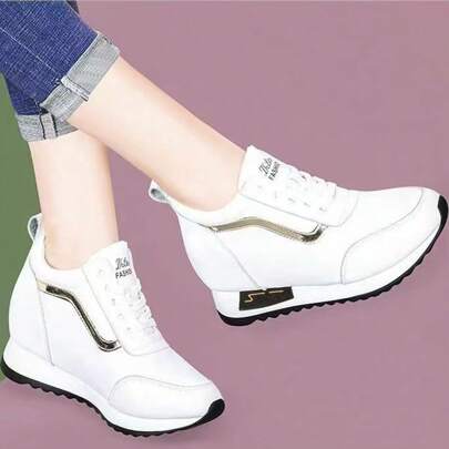 Zapatos de Deportivos Casual para Mujer, Zapatos para Dama Transpirable Elegante de Cuña con Tacón Grueso, Correr Simples Y Versátiles Moda,Zapatillas deportivas de suela gruesa con cordones, estilo deportivo informal europeo y americano,nuevas zapatillas deportivas para mujer,talla grande