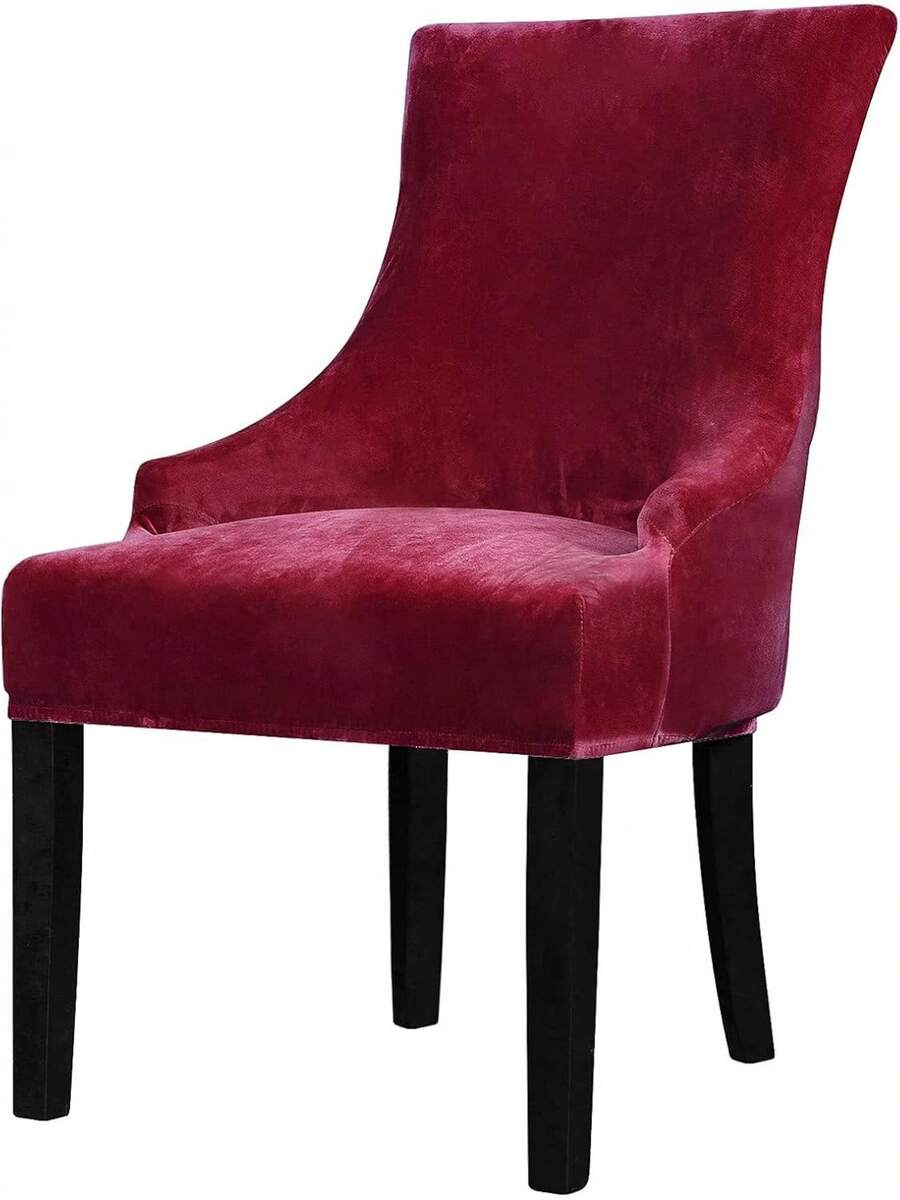 Stretch Wingback Chair Cover - Reusable Side Chair Slipcover, Accent Chair Protector Dining Room, Banquet, Home Decor (Silver, 2PC) - Wine - View 1