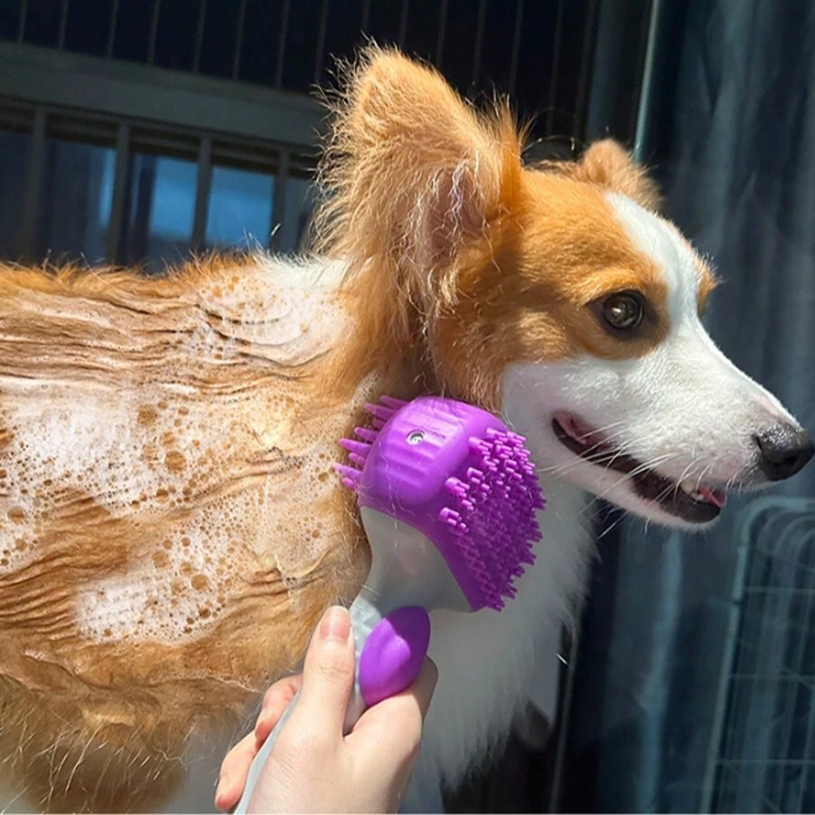 Pet Dog Bathing Brush, Suitable For Massaging And Cleaning Dogs And Cats, Bathing Brush - Mauve Purple - View 1