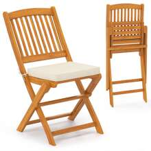 Lifezeal Outdoor Folding Chairs Set Of 2 Acacia Wood High-Back Chair With Seat Cushions Beige/Red/Navy - 米色 - 查看 2